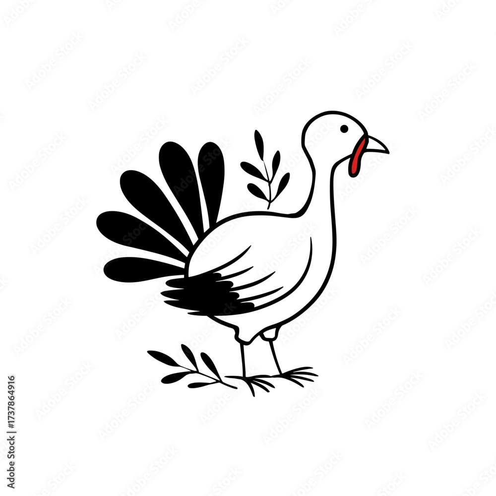 Fototapeta premium turkey. turkey simple black and white line art vector logo