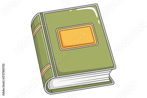 Illustration of a closed book with a green cover and a blank label, , perfect for educational or literary themes and designs