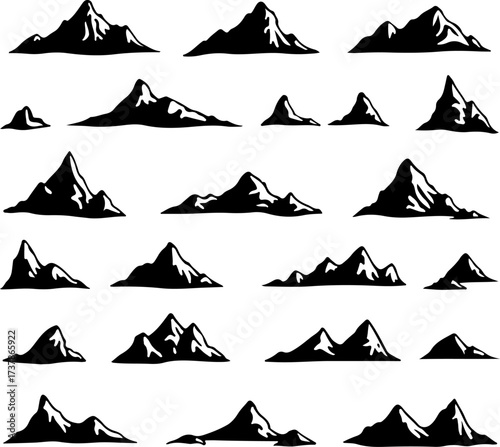 Collection of Rugged Mountain Range and Peak Silhouettes