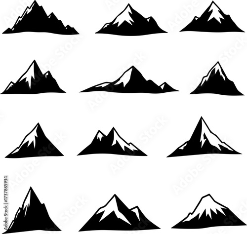Collection of Rugged Mountain Range and Peak Silhouettes