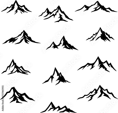 Collection of Rugged Mountain Range and Peak Silhouettes