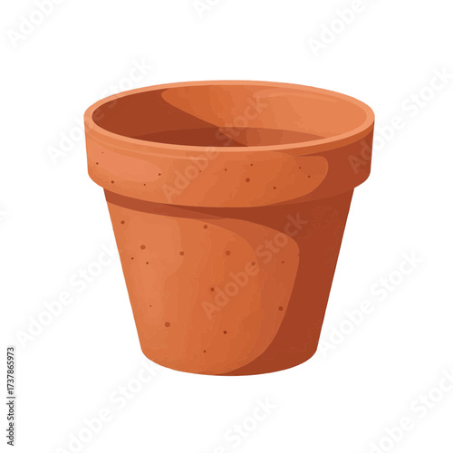 Empty terracotta flower pot, Cartoon vector style, Brown and orange, Gardening container concept
