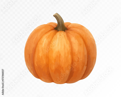 Watercolor Halloween pumpkin, bright orange autumn squash, spooky hand painted festive decoration, rustic harvest element for October holiday design. Vector illustration.