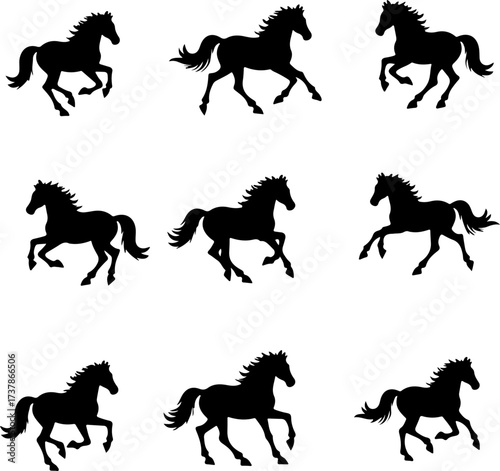 Set of Running and Galloping Horse Silhouettes