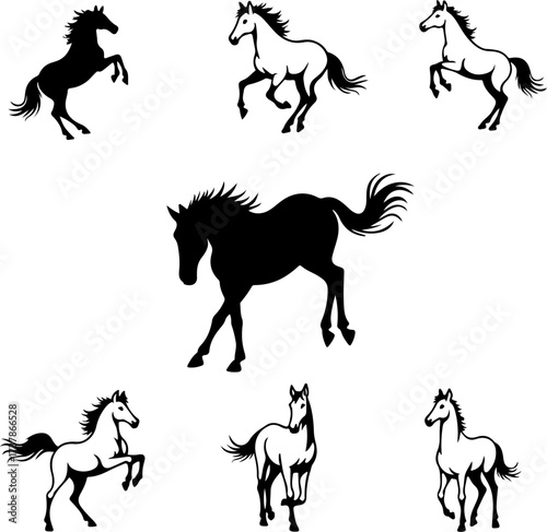 Set of Running and Galloping Horse Silhouettes