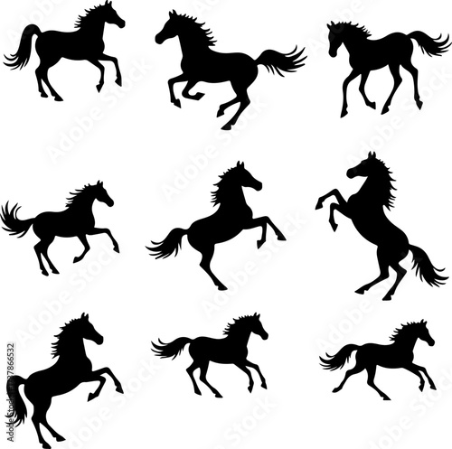 Set of Running and Galloping Horse Silhouettes
