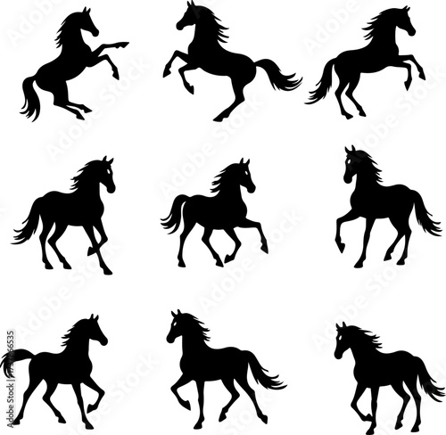 Set of Running and Galloping Horse Silhouettes