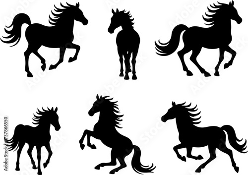Set of Running and Galloping Horse Silhouettes