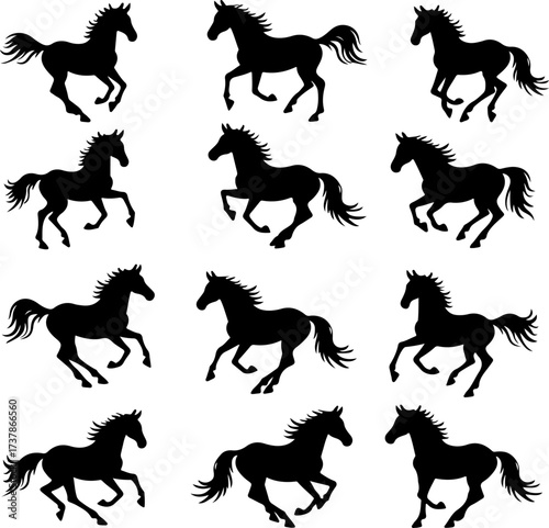 Set of Running and Galloping Horse Silhouettes