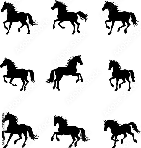 Set of Running and Galloping Horse Silhouettes