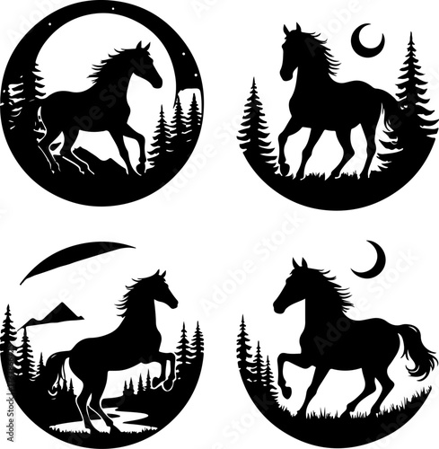 Set of Running and Galloping Horse Silhouettes