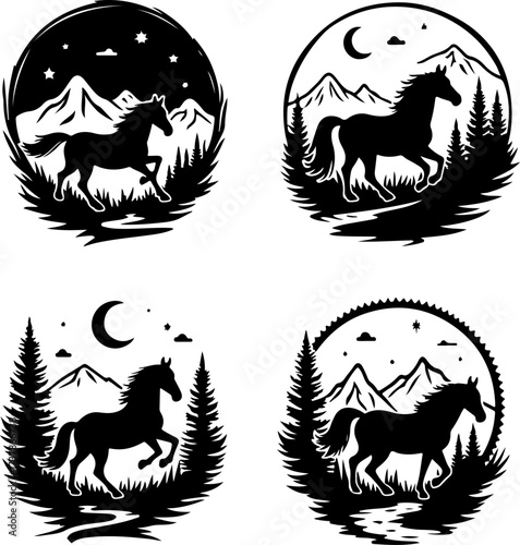 Set of Running and Galloping Horse Silhouettes