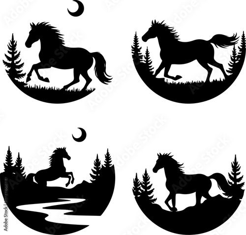 Set of Running and Galloping Horse Silhouettes