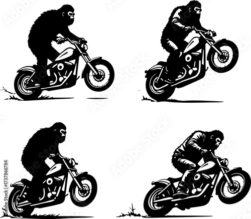 Gorilla Biker on Chopper Motorcycle Vector Illustration
