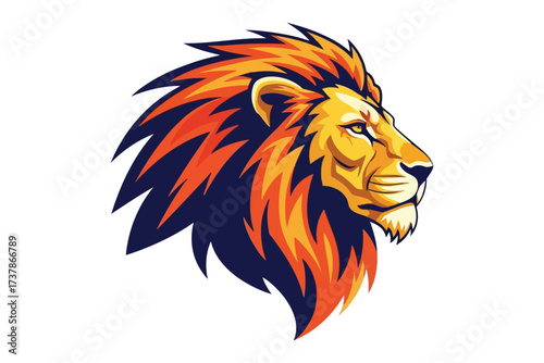 Vector art of powerful lion head with a fiery mane, a symbol of strength, courage, and leadership in a vibrant and dynamic design