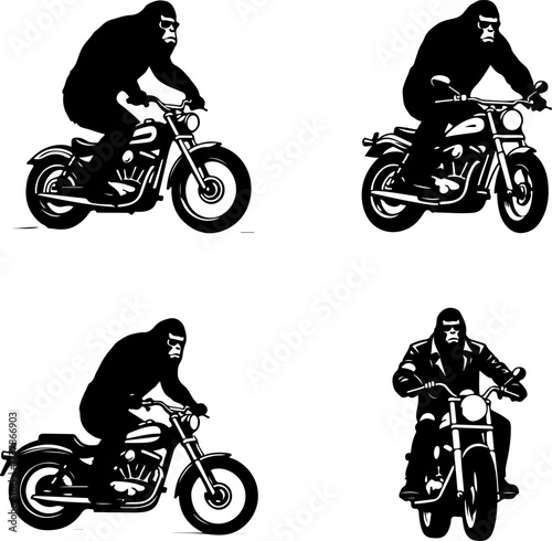 Gorilla Biker on Chopper Motorcycle Vector Illustration