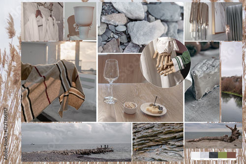 This moodboard evokes a sense of coziness, love, and warm autumn. It's perfect for those who love pastel colors and nautical themes and want to decorate their home.