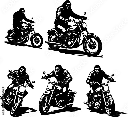 Gorilla Biker on Chopper Motorcycle Vector Illustration
