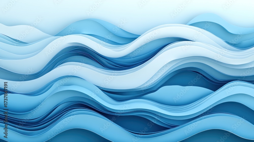 Fototapeta premium Abstract Blue Wave Paper Art Design