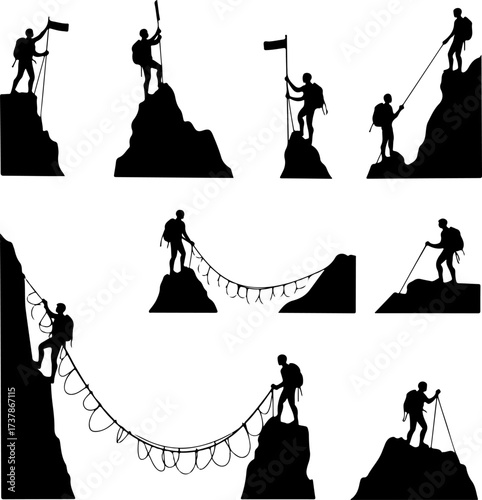 Mountain Climbing Silhouettes: Achievement, Challenge & Adventure