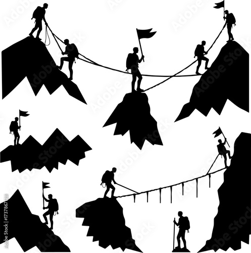Mountain Climbing Silhouettes: Achievement, Challenge & Adventure