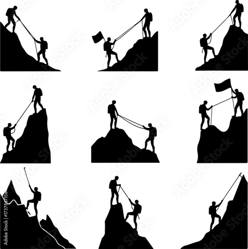Mountain Climbing Silhouettes: Achievement, Challenge & Adventure