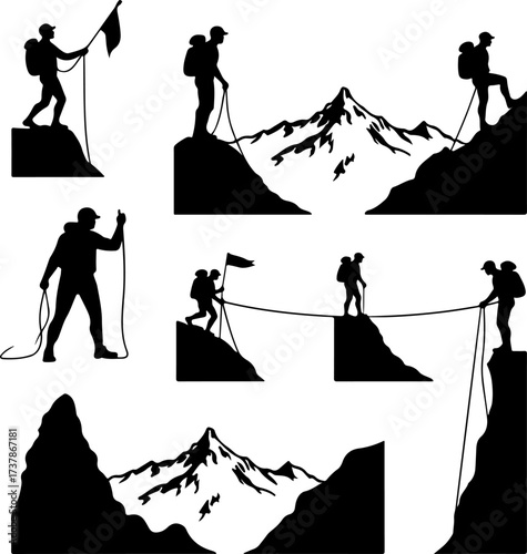 Mountain Climbing Silhouettes: Achievement, Challenge & Adventure