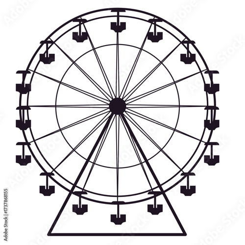Ferris wheel amusement park ride icon. Black outline symbol of entertainment attraction. Flat design for fun fair poster.
