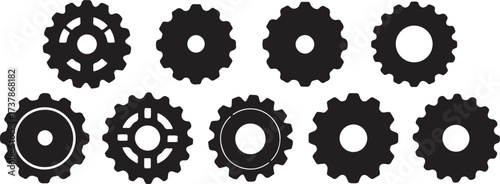 gear wheel silhouette, mechanical design vector, machinery parts clipart, industrial engineering art, black cogwheel shapes, metal work svg, machine gear artwork, engineering tool illustration, mechan