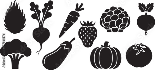 fruits and vegetables silhouette, healthy food vector, organic produce clipart, black fruit icons, vegetable shape design, agricultural food artwork, healthy eating svg, farm produce art, fresh food i