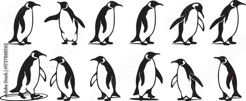 penguin silhouette vector, arctic animal clipart, black penguin art, wildlife bird design, cold animal svg, antarctic penguin artwork, cute penguin outline, polar wildlife illustration, walking pengui