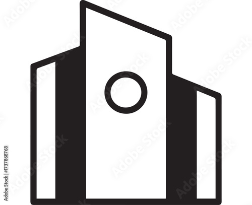 Black silhouette of a tall, narrow building with internal bracing