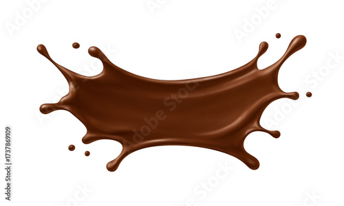 Realistic chocolate splash with drops. Dessert and confectionery concept. Vector illustration