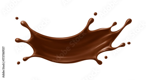 Realistic chocolate splash with drops. Dessert and confectionery concept. Vector illustration