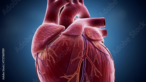 Realistic 3D Human Heart Anatomy Close-up | Detailed Coronary Artery and Muscle Structure | Cardiology Animation