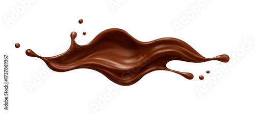 Realistic chocolate splash with drops. Dessert and confectionery concept. Vector illustration