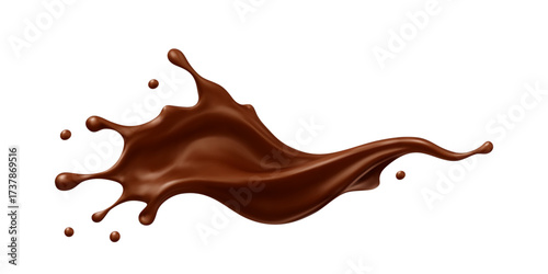 Realistic chocolate splash with drops. Dessert and confectionery concept. Vector illustration