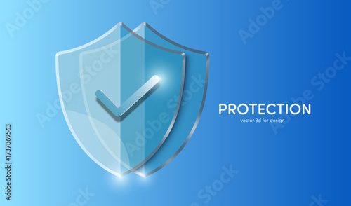 two glass shield protects against viruses or germs and dirt, 3D vector on blue background for advertising design for disinfectant or prophylactic medicine, glass shield for design