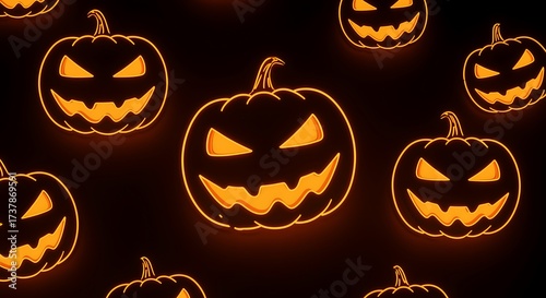 Halloween Jack O Lantern Glowing Pattern on Dark Background Celebration Season