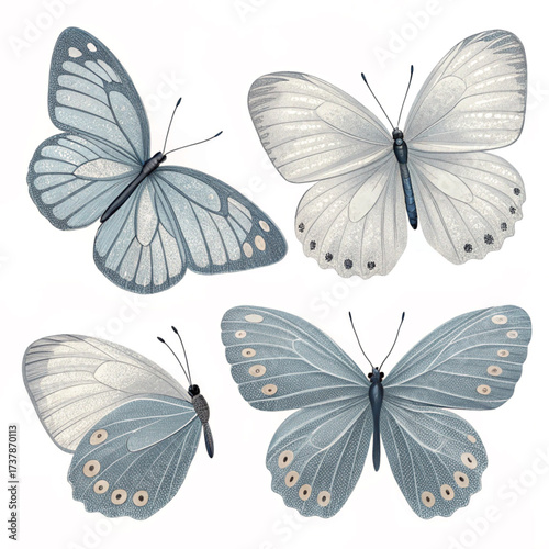 set of beautiful ash colour butterfly