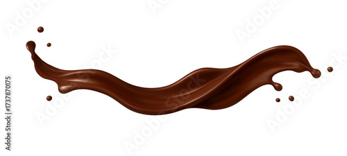 Realistic chocolate splash with drops. Dessert and confectionery concept. Vector illustration