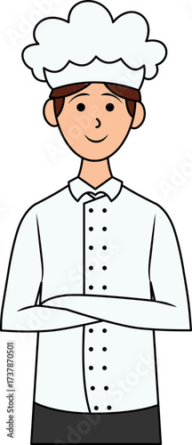 Smiling Chef with Crossed Arms in Uniform Isolated on Black Background