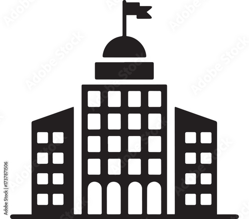 Silhouette of a Classical Building with Dome and Flag