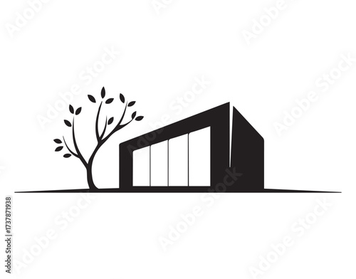 Government Building Silhouette with Flag architecture