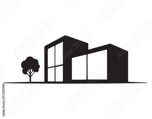 Stylized Building Icon with Circle Detail silhouette