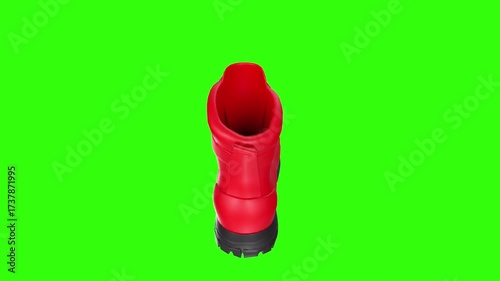 3d Rendered Red Hiking Boot Spinning on Green Screen Background
