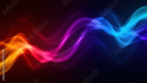 Vibrant Rainbow Light Waves on a Dark Background.