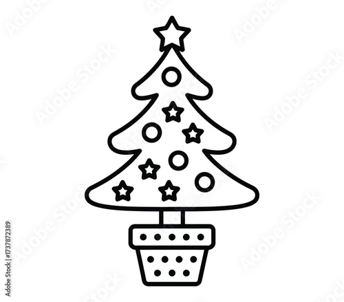 Christmas tree with star and ornaments isolated on white background