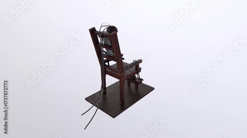 Vintage Electric Chair Model with Wires and Restraints on White Background
