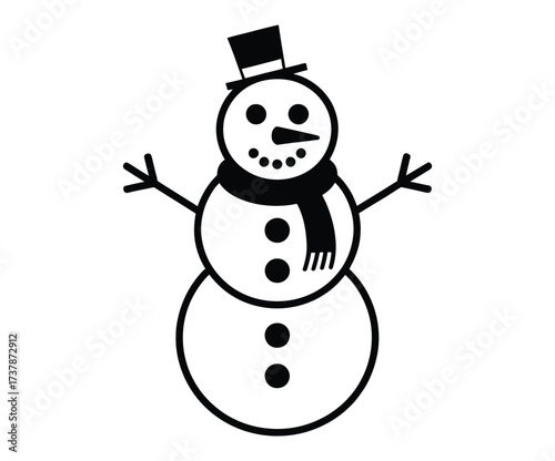 Illustration of a snowman with a hat and scarf isolated on white background